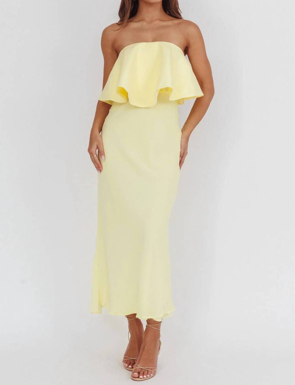 NEW ONE AND ONLY COLLECTIVE passport pending midi dress in yellow
